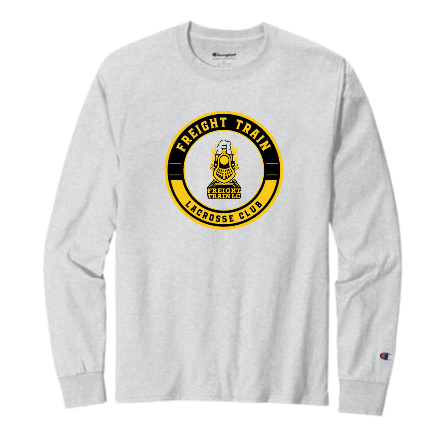 FREIGHT TRAIN LACROSSE CLUB CIRCLE LOGO ADULT LONG-SLEEVE CHAMPION TEE - ASH GRAY