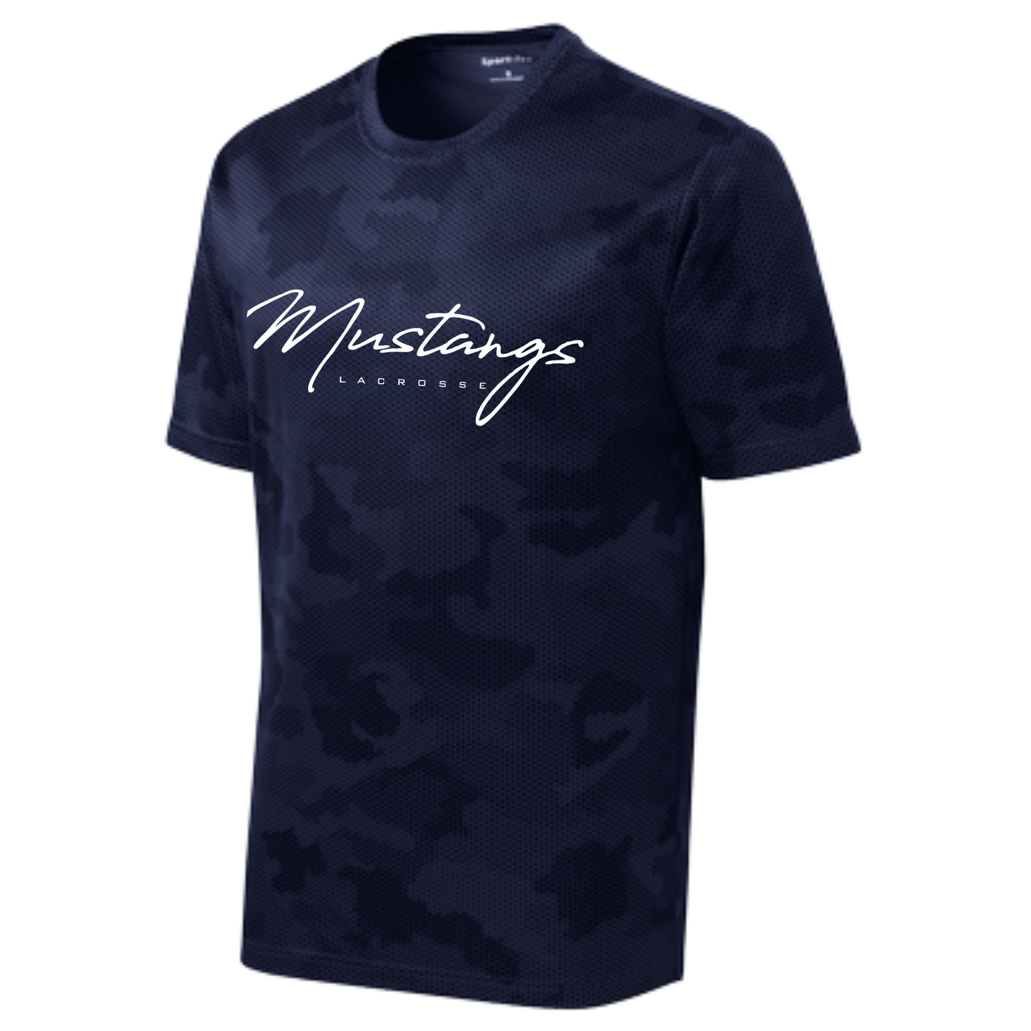 MEDWAY YOUTH LACROSSE MUSTANGS SPORT-TEK CAMOHEX ADULT TEE - NAVY