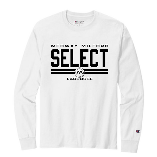 SELECT BOYS LACROSSE DOUBLE LINE ADULT LONG-SLEEVE CHAMPION TEE - WHITE